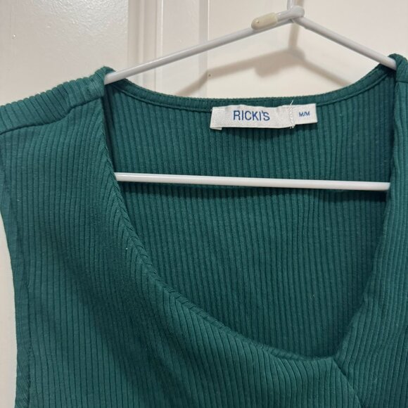 Ribbed Sleeveless Top – Forest Green Asymmetrical Neck - Picture 2 of 5